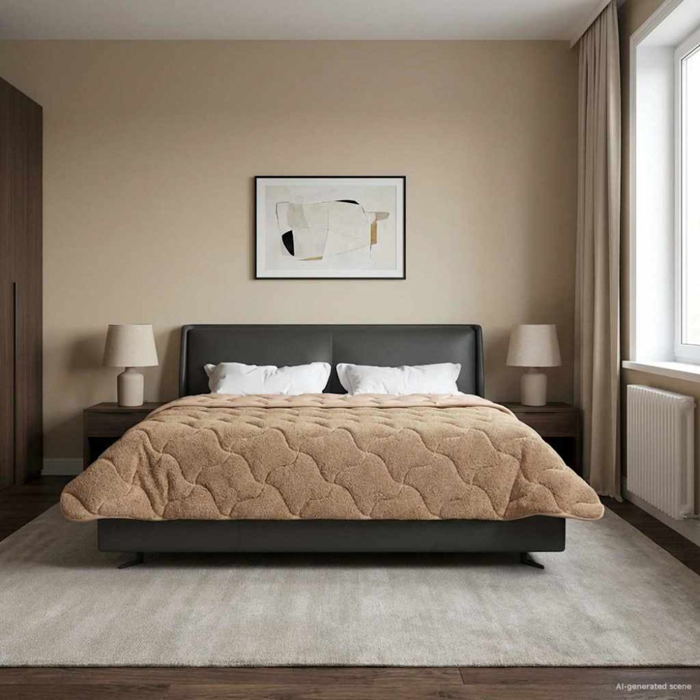 Produktbild för Full Års-Duvet Taupe 220 x 240 cm Mikrofiber och Teddyfleece