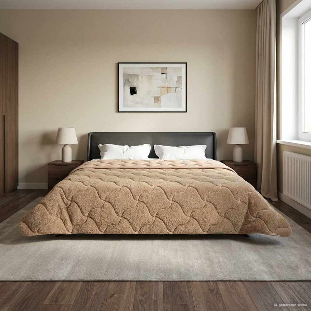 Produktbild för Full Års-Duvet Taupe 220 x 260 cm Mikrofiber och Teddyfleece