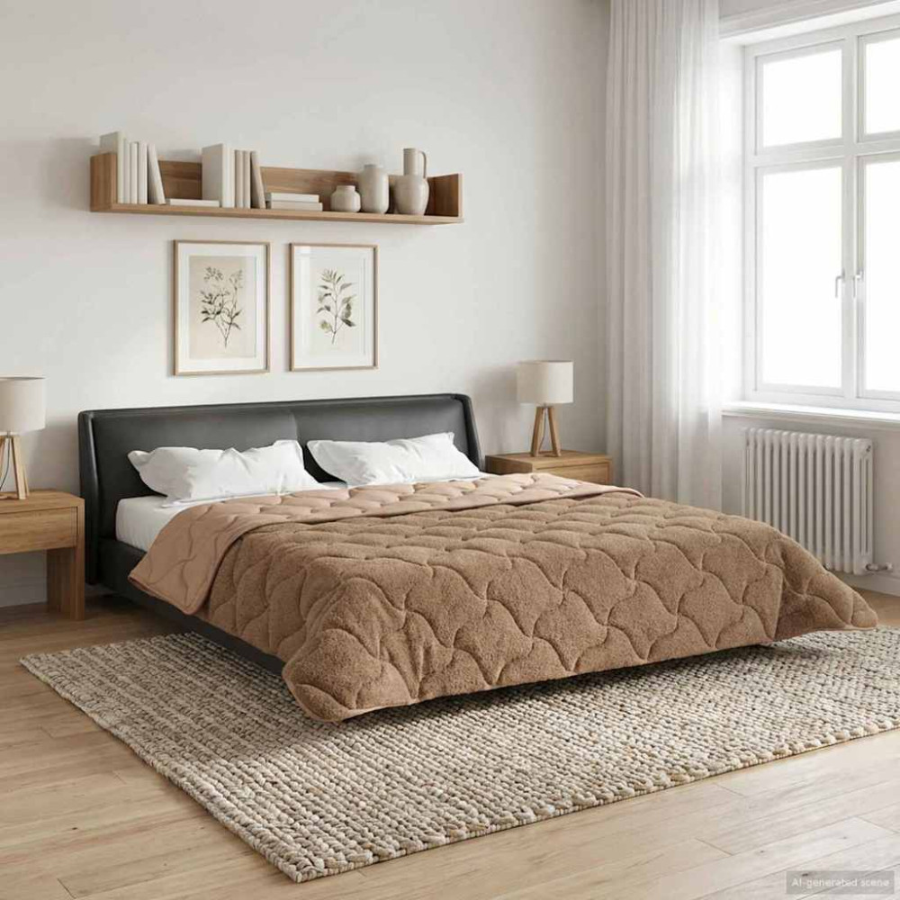 Produktbild för Full Års-Duvet Taupe 220 x 260 cm Mikrofiber och Teddyfleece