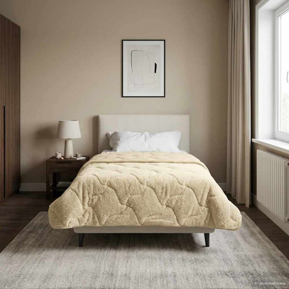 Produktbild för Full Års-Duvet Kräm 155 x 200 cm Mikrofiber och Teddyfleece
