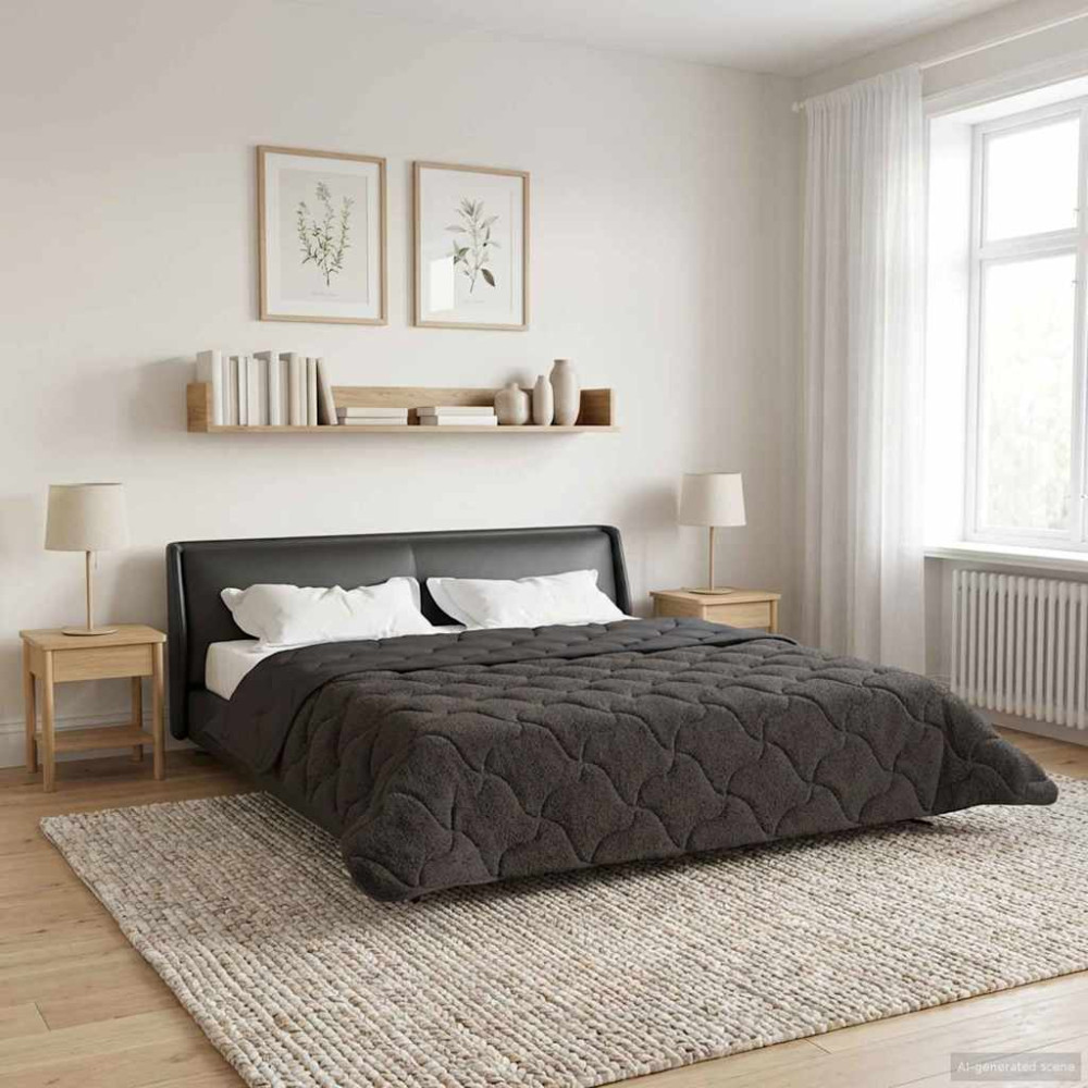 Produktbild för Vinter Täcke Antracit 200 x 240 cm Mikrofiber och Teddyfleece