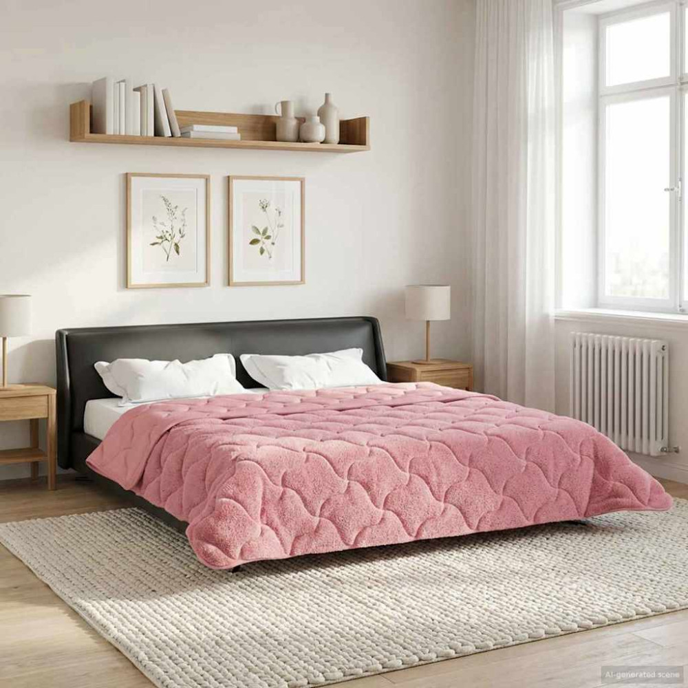 Produktbild för Vinter Täcke Rosa 220 x 260 cm Mikrofiber och Teddyfleece