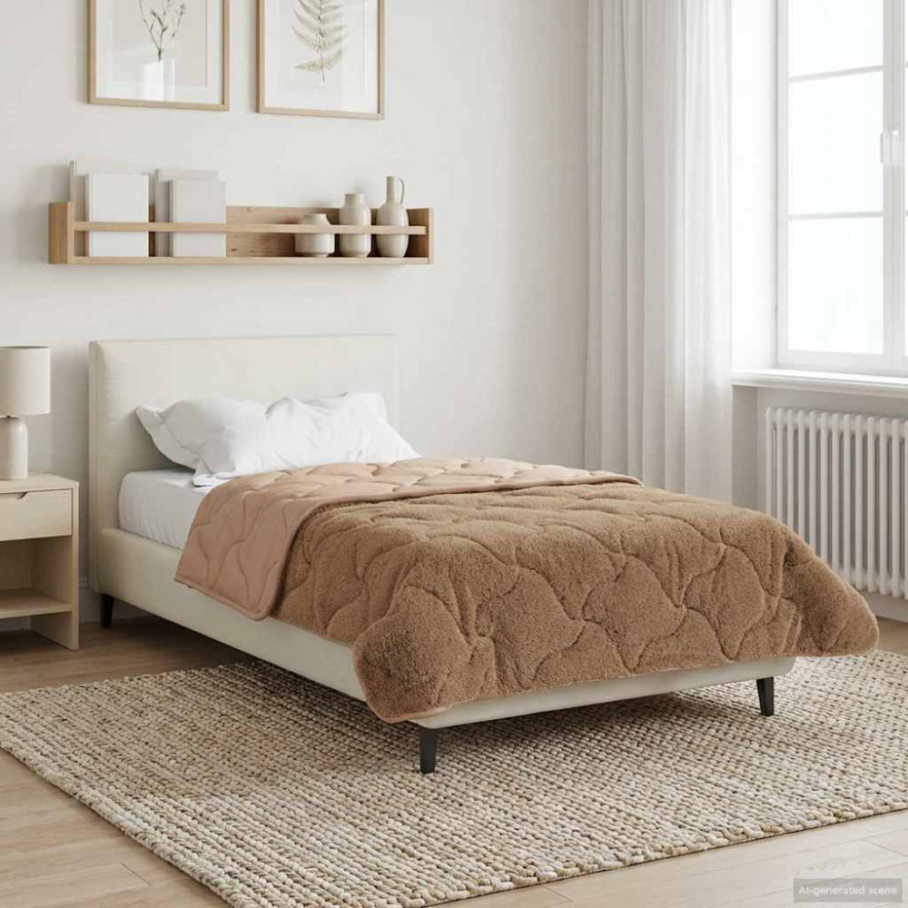 Produktbild för Vinter Täcke Taupe 155 x 200 cm Mikrofiber och Teddyfleece