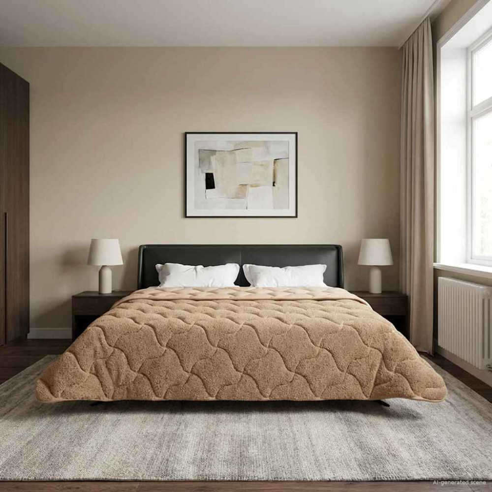 Produktbild för Vinter Täcke Taupe 200 x 240 cm Mikrofiber och Teddyfleece