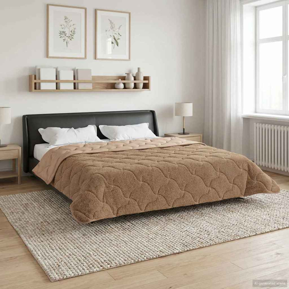 Produktbild för Vinter Täcke Taupe 200 x 240 cm Mikrofiber och Teddyfleece