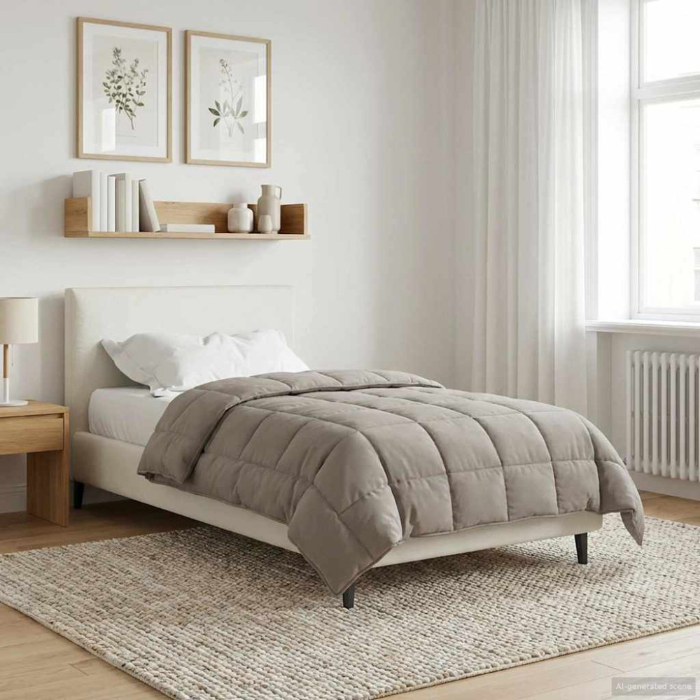 Produktbild för Vinter Täcke Taupe 135 x 220 cm Mikrofiber och Teddyfleece