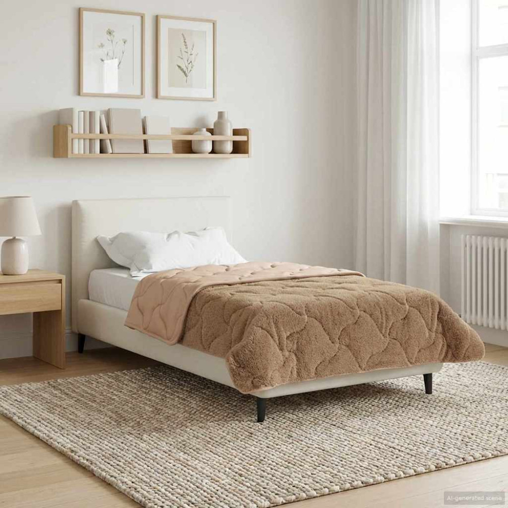 Produktbild för Vinter Täcke Taupe 140 x 220 cm Mikrofiber och Teddyfleece