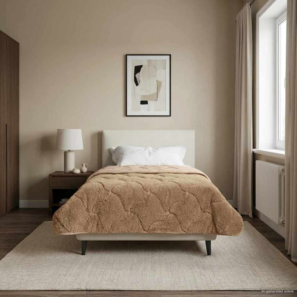 Produktbild för Vinter Täcke Taupe 140 x 220 cm Mikrofiber och Teddyfleece