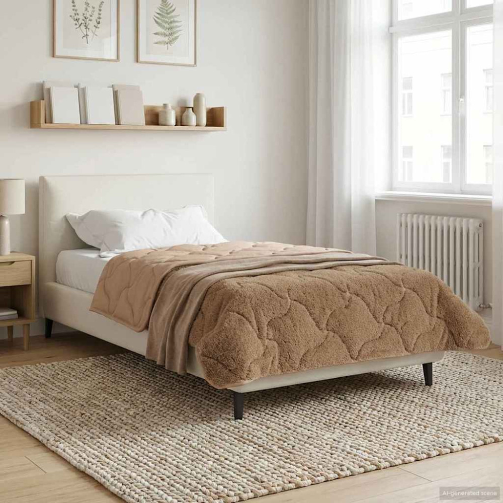 Produktbild för Vinter Täcke Taupe 155 x 220 cm Mikrofiber och Teddyfleece
