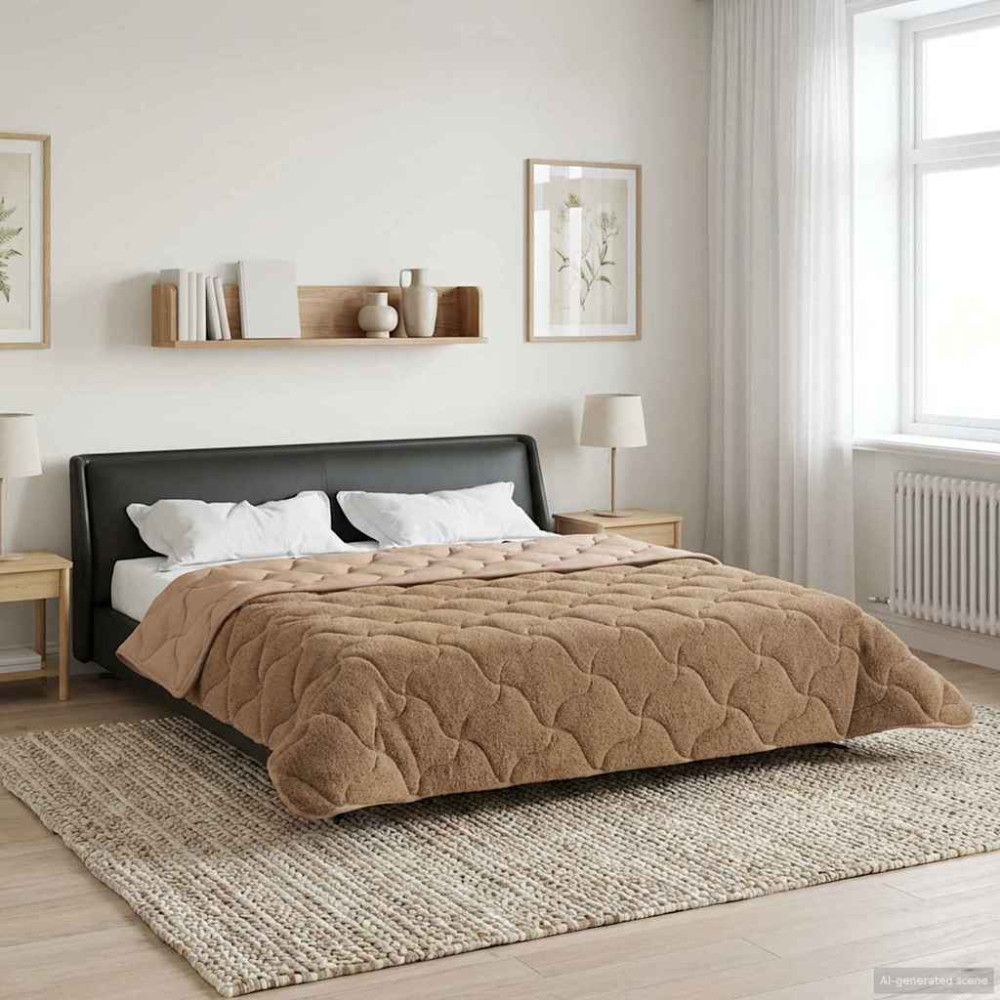 Produktbild för Vinter Täcke Taupe 220 x 260 cm Mikrofiber och Teddyfleece