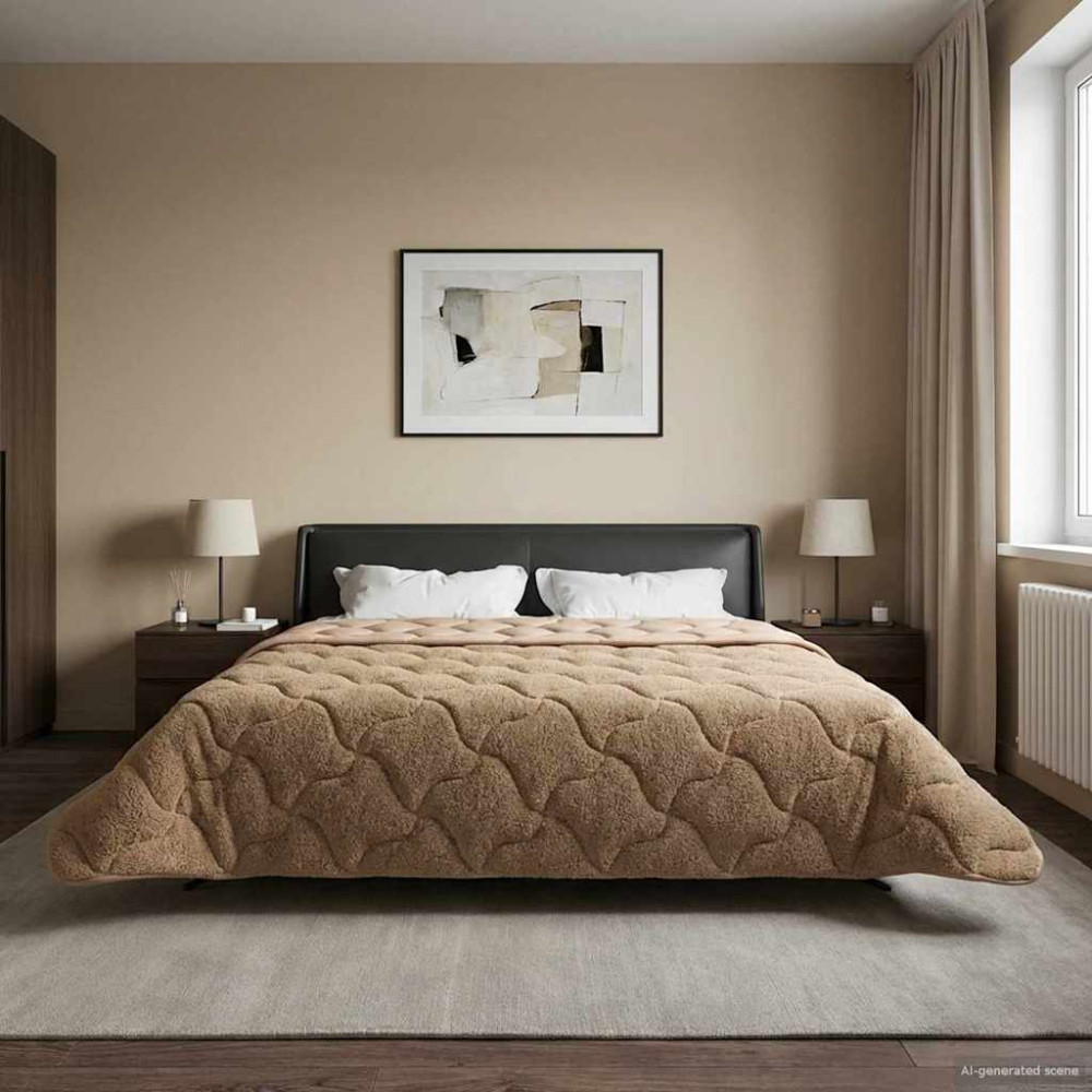 Produktbild för Vinter Täcke Taupe 220 x 260 cm Mikrofiber och Teddyfleece