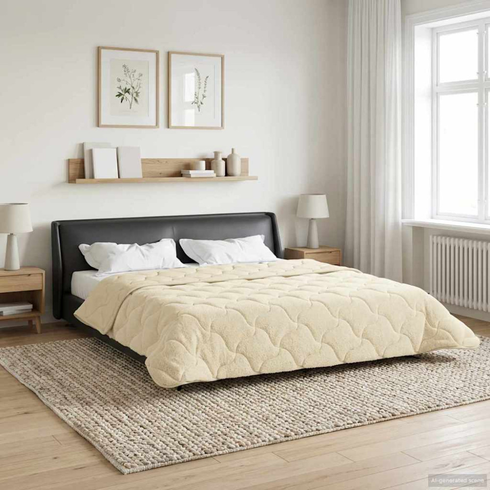 Produktbild för Vinter Täcke Kräm 220 x 260 cm Mikrofiber och Teddyfleece