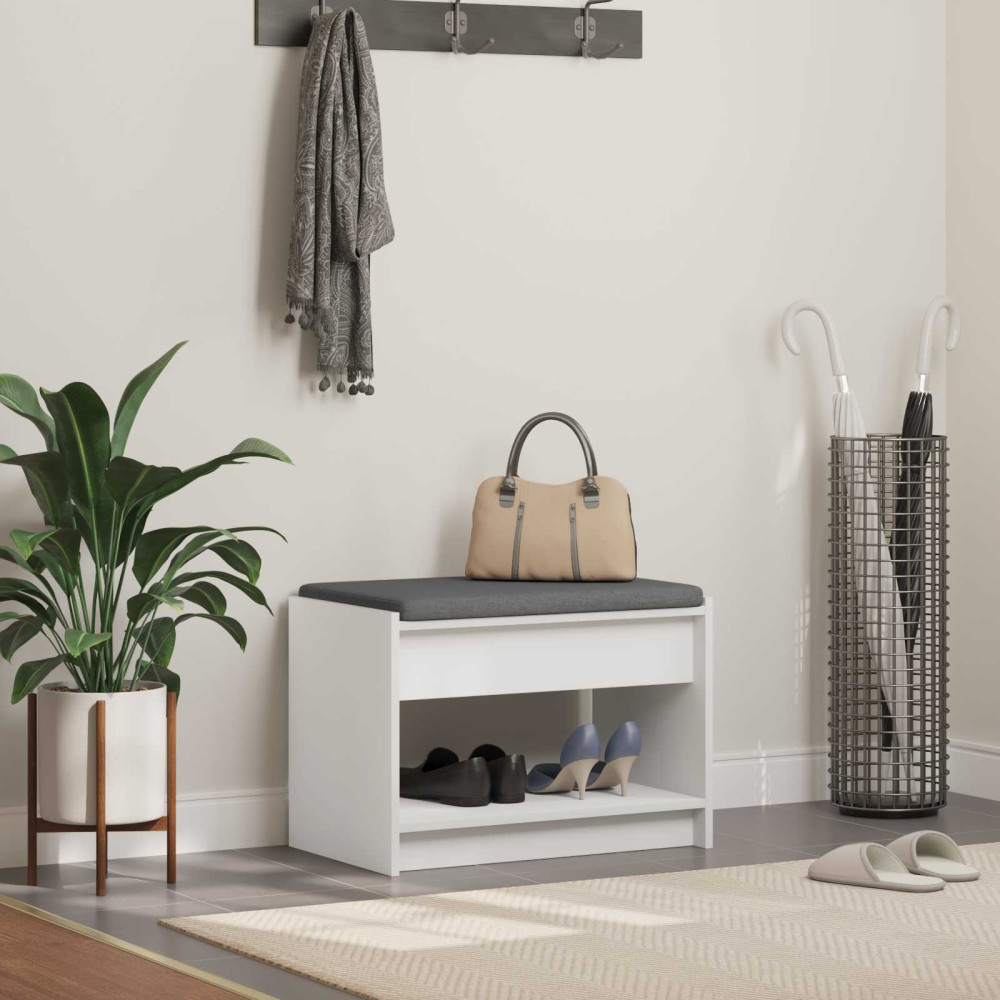 Produktbild för Hallbänk med kudde Vit 63 x 38 x 45 cm Konstruerat Trä och Tyg
