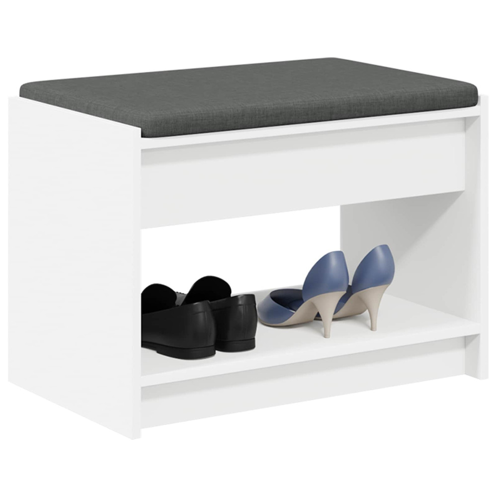 Produktbild för Hallbänk med kudde Vit 63 x 38 x 45 cm Konstruerat Trä och Tyg