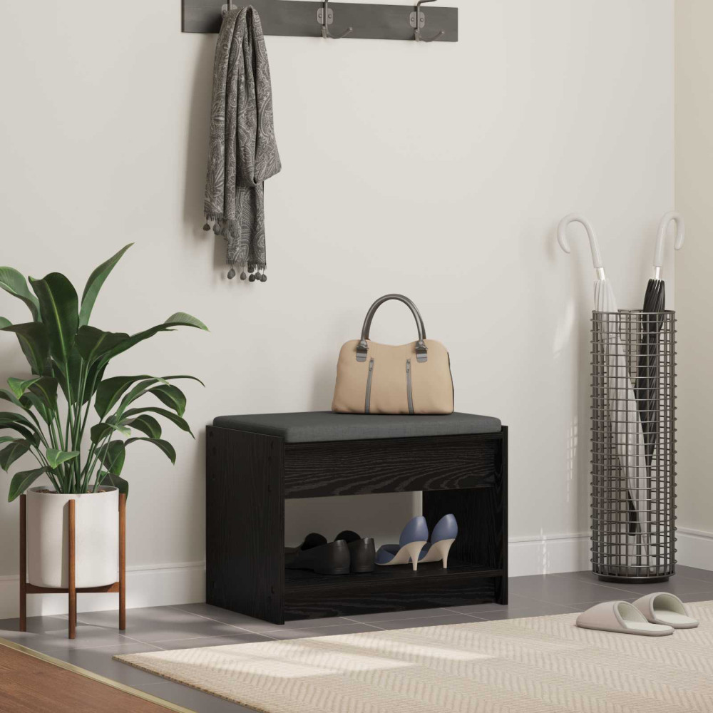 Produktbild för Hallbänk Svart Ek 63 x 38 x 45 cm Konstruerat Trä och Tyg