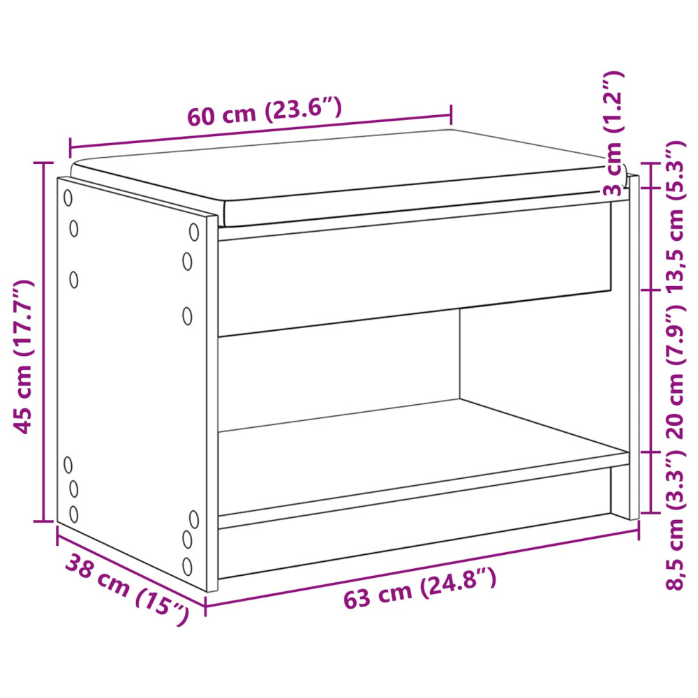 Produktbild för Hallbänk Svart Ek 63 x 38 x 45 cm Konstruerat Trä och Tyg