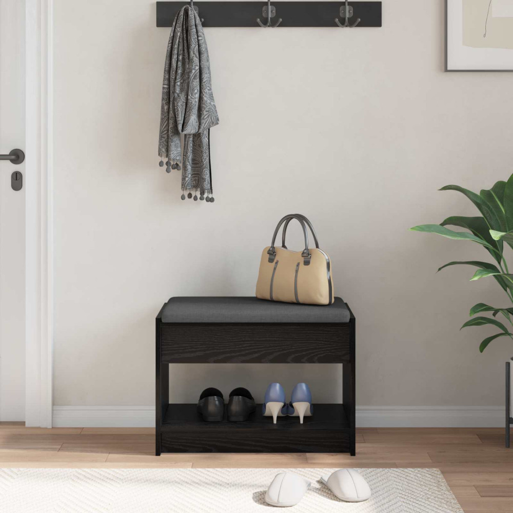 Produktbild för Hallbänk Svart Ek 63 x 38 x 45 cm Konstruerat Trä och Tyg