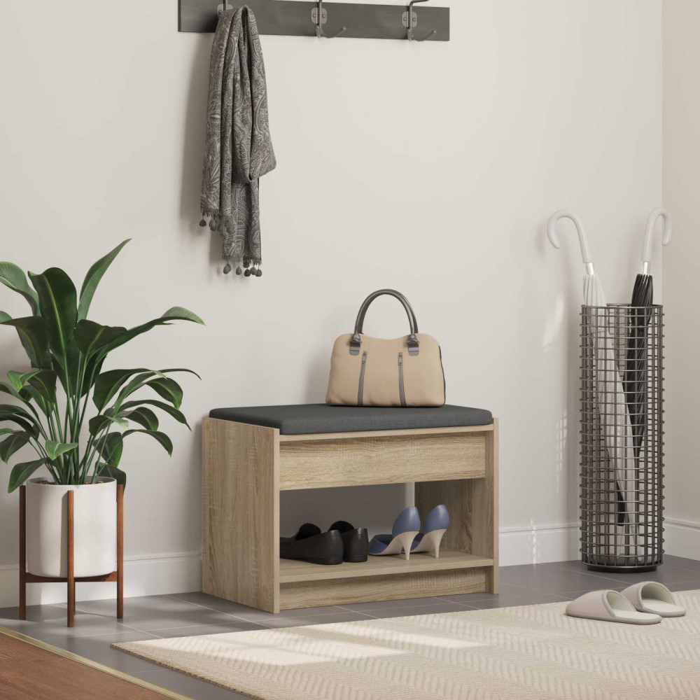 Produktbild för Hallbänk Sonoma-ek 63 x 38 x 45 cm Konstruerat Trä och Tyg