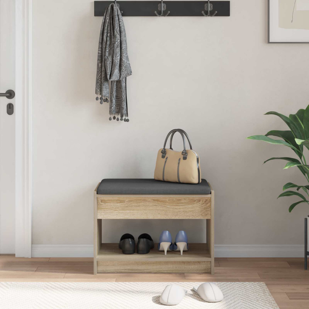 Produktbild för Hallbänk Sonoma-ek 63 x 38 x 45 cm Konstruerat Trä och Tyg