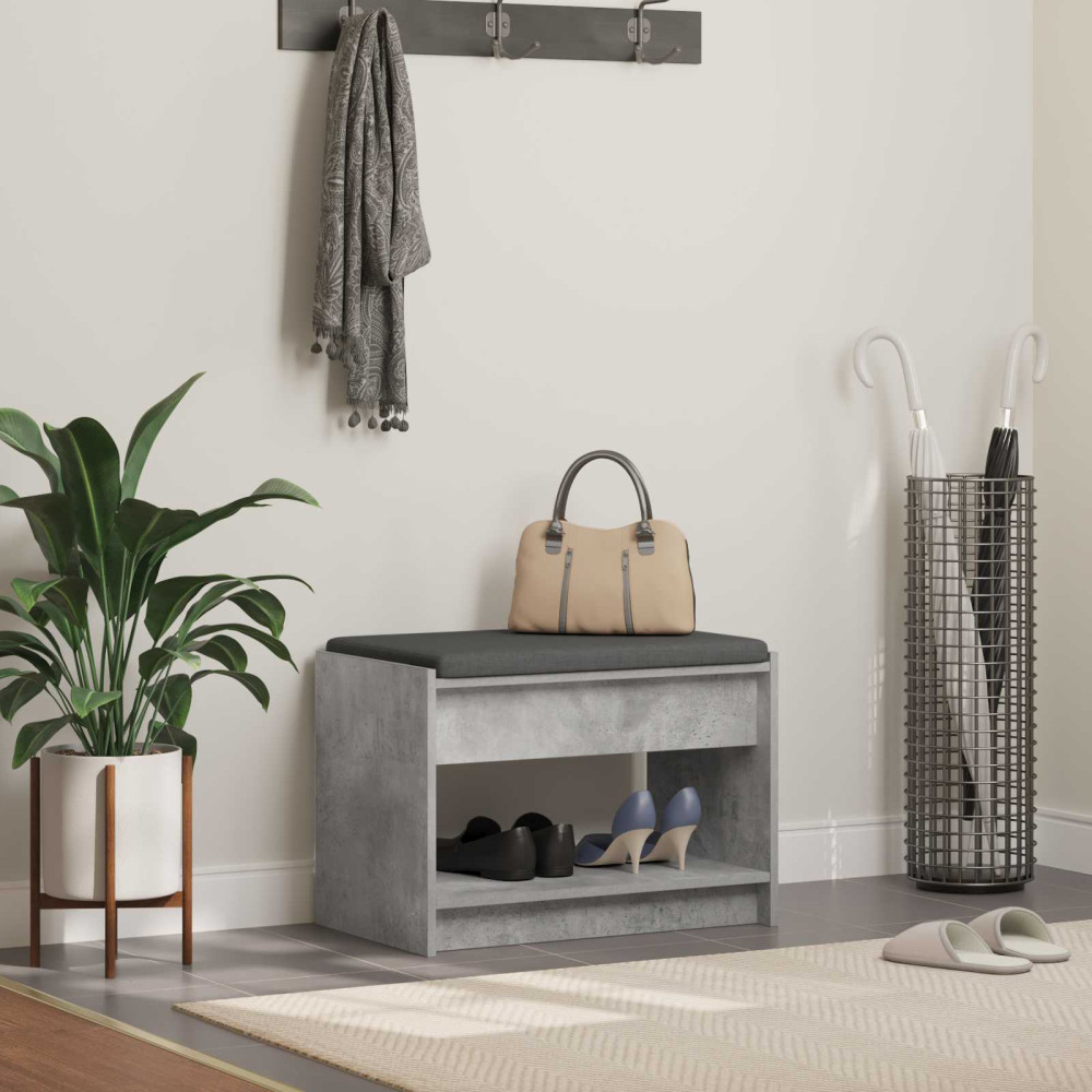 Produktbild för Hallbänk BetongGrå 63 x 38 x 45 cm Konstruerat Trä och Tyg