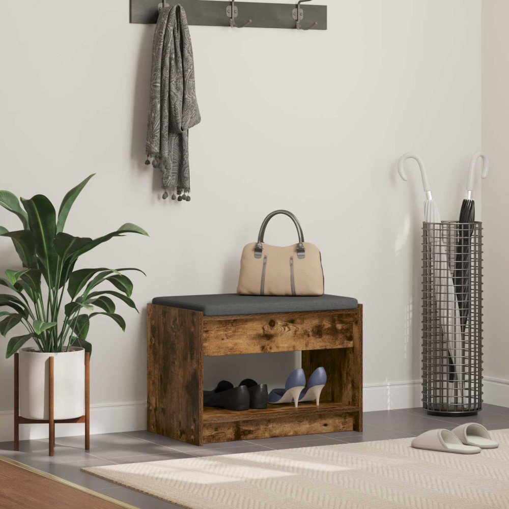 Produktbild för Hallbänk Rökt Ek 63 x 38 x 45 cm Konstruerat Trä och Tyg