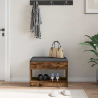 Produktbild för Hallbänk Rökt Ek 63 x 38 x 45 cm Konstruerat Trä och Tyg