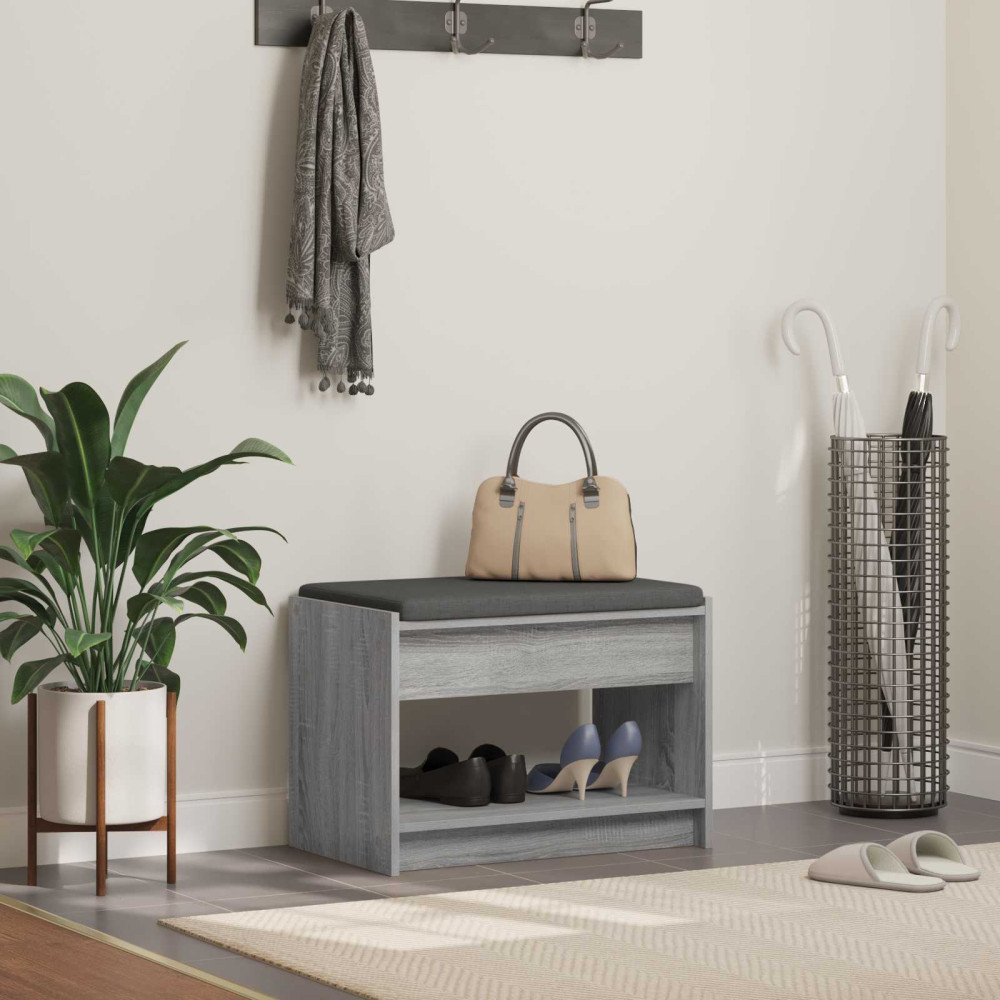 Produktbild för Hallbänk Grå Sonoma 63 x 38 x 45 cm Konstruerat Trä och Tyg