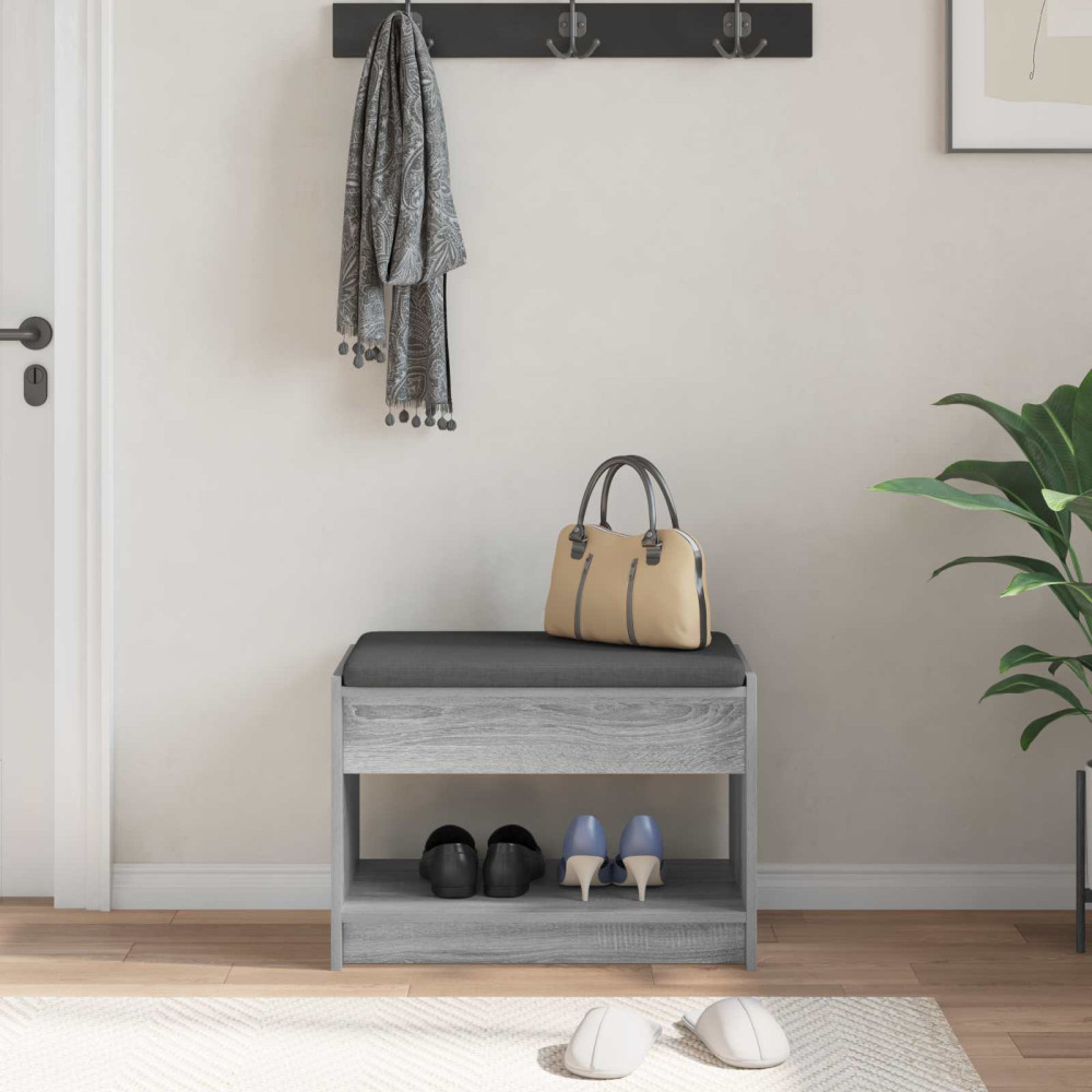Produktbild för Hallbänk Grå Sonoma 63 x 38 x 45 cm Konstruerat Trä och Tyg