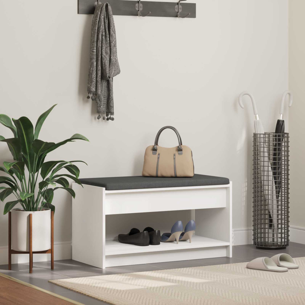 Produktbild för Hallbänk med kudde Vit 83 x 38 x 45 cm Konstruerat Trä och Tyg