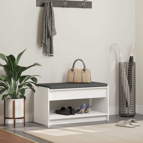 vidaXL Hallbänk med kudde Vit 83 x 38 x 45 cm Konstruerat Trä och Tyg