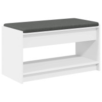 Produktbild för Hallbänk med kudde Vit 83 x 38 x 45 cm Konstruerat Trä och Tyg