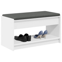 Produktbild för Hallbänk med kudde Vit 83 x 38 x 45 cm Konstruerat Trä och Tyg