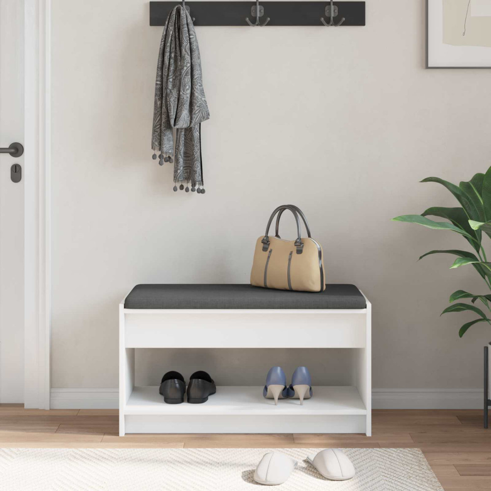 Produktbild för Hallbänk med kudde Vit 83 x 38 x 45 cm Konstruerat Trä och Tyg