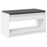 Produktbild för Hallbänk med kudde Vit 83 x 38 x 45 cm Konstruerat Trä och Tyg