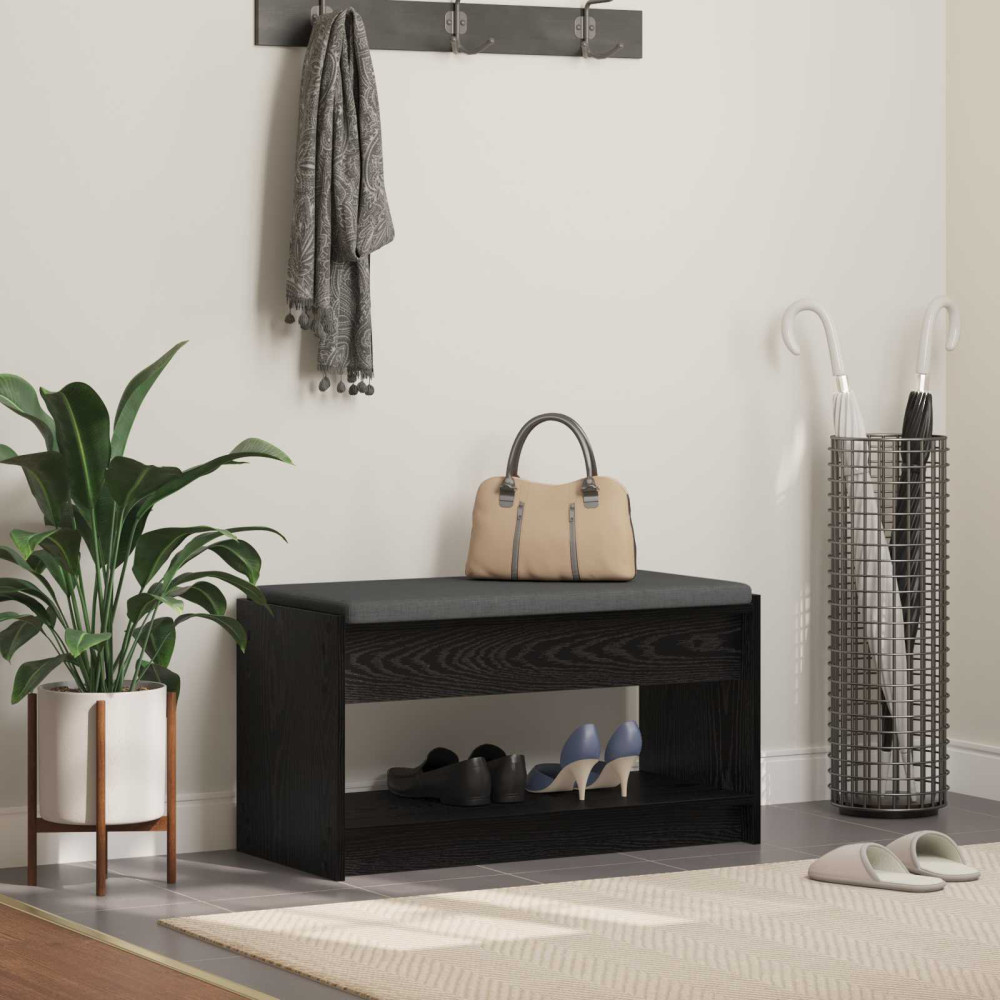Produktbild för Hallbänk Svart Ek 83 x 38 x 45 cm Konstruerat Trä och Tyg