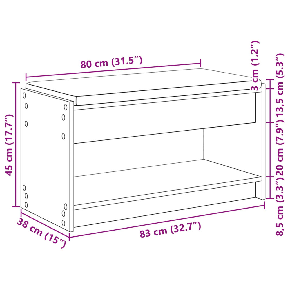 Produktbild för Hallbänk Svart Ek 83 x 38 x 45 cm Konstruerat Trä och Tyg