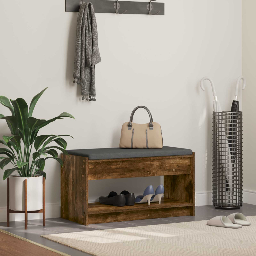 Produktbild för Hallbänk Rökt Ek 83 x 38 x 45 cm Konstruerat Trä och Tyg