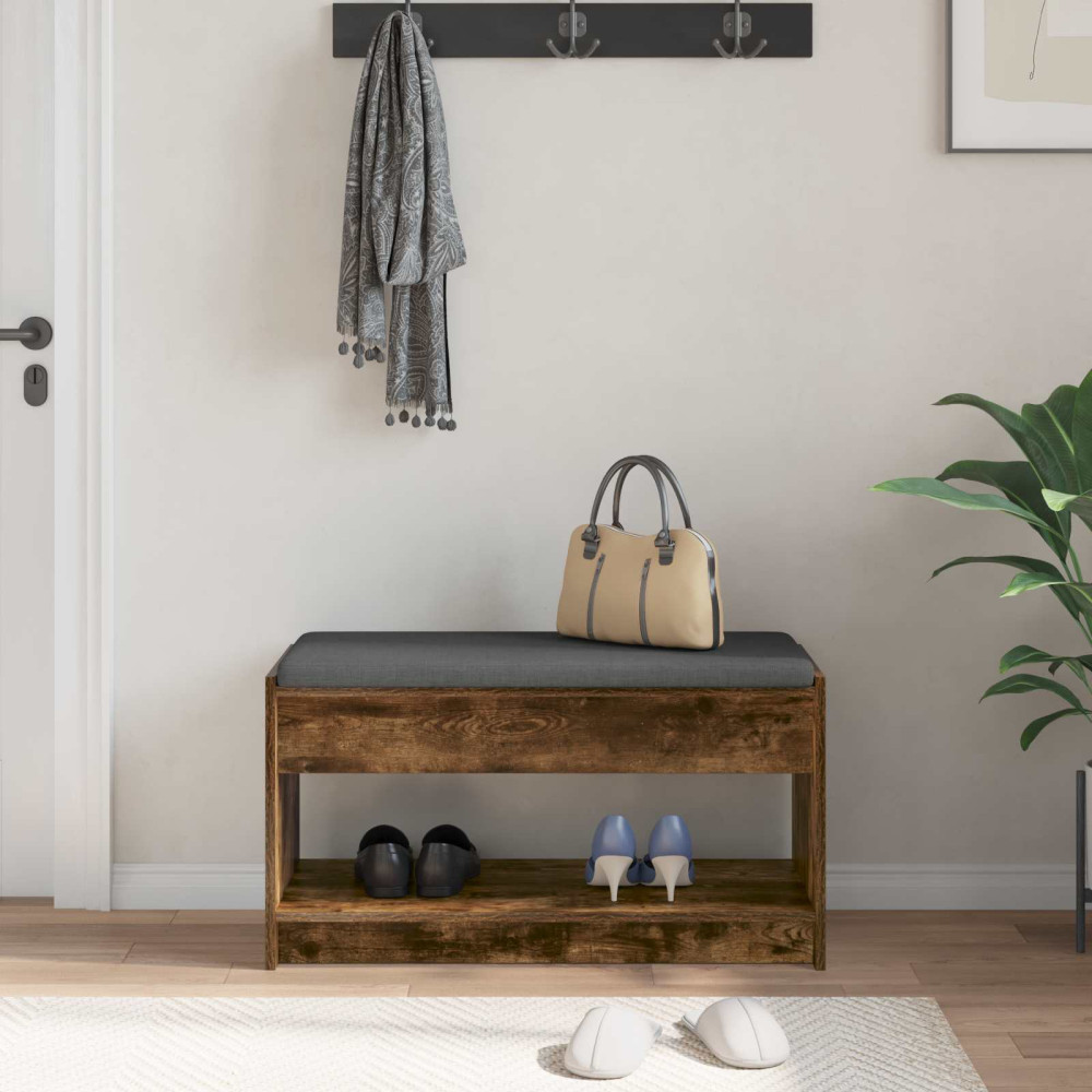 Produktbild för Hallbänk Rökt Ek 83 x 38 x 45 cm Konstruerat Trä och Tyg