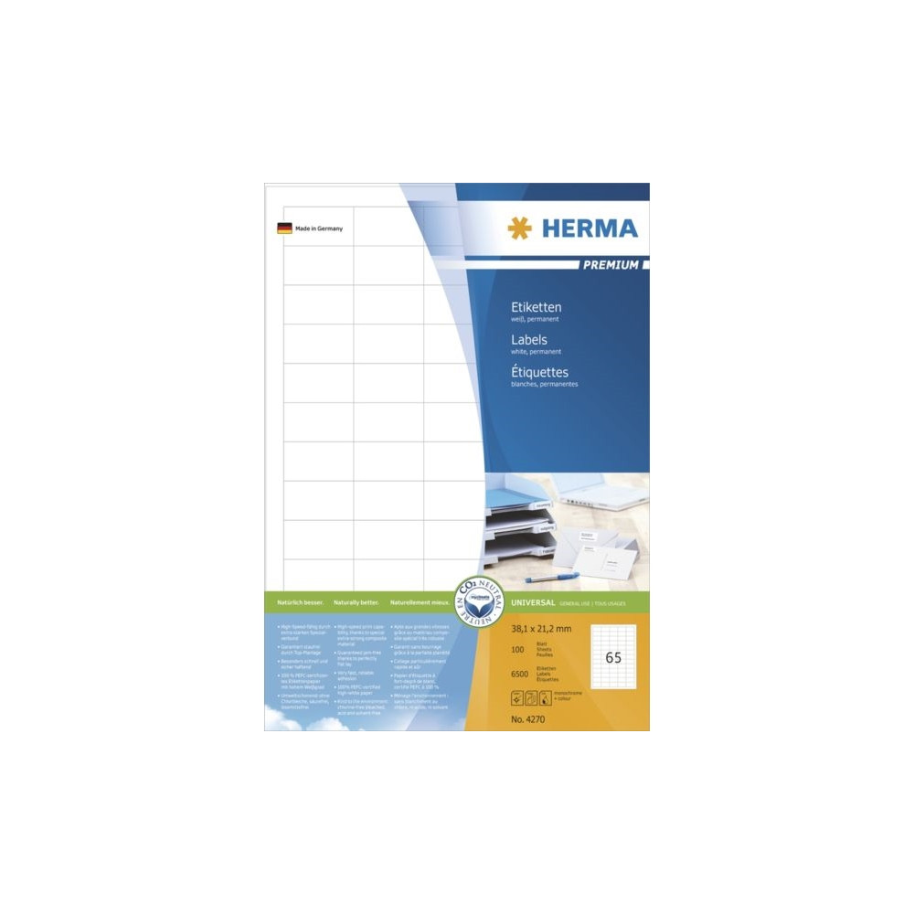 Produktbild för HERMA Premium - laminerade etiketter - matt - 6500 etikett (er) - 38.1 x 21.2 mm
