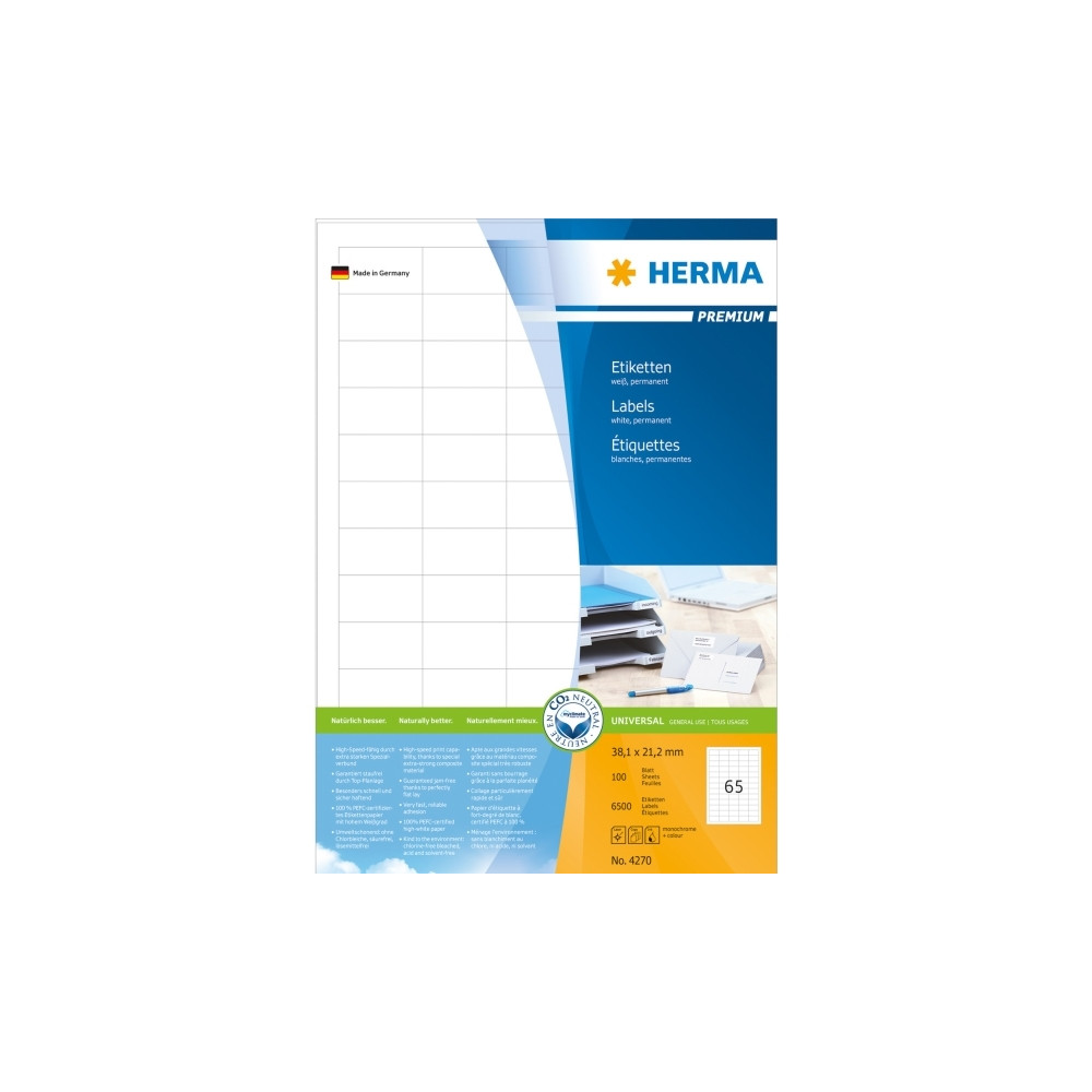 Produktbild för HERMA Premium - laminerade etiketter - matt - 6500 etikett (er) - 38.1 x 21.2 mm
