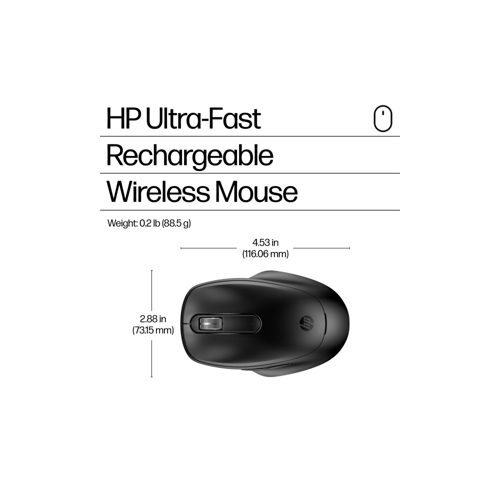 Produktbild för HP 510 - mus - full size, ultrakraftig uppladdning - 2.4 GHz - svart