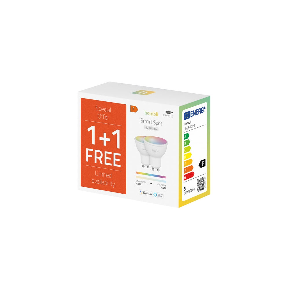 Produktbild för Hombli HBPP-0119, Smart glödlampa, Vit, GU10, Flera, 2700 K,...