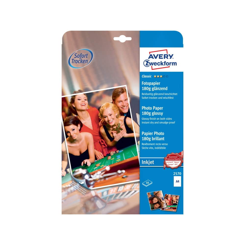 Produktbild för Avery Premium Instant DRY 2570 - fotopapper - blank - 10 ark - A4 - 180 g/m²