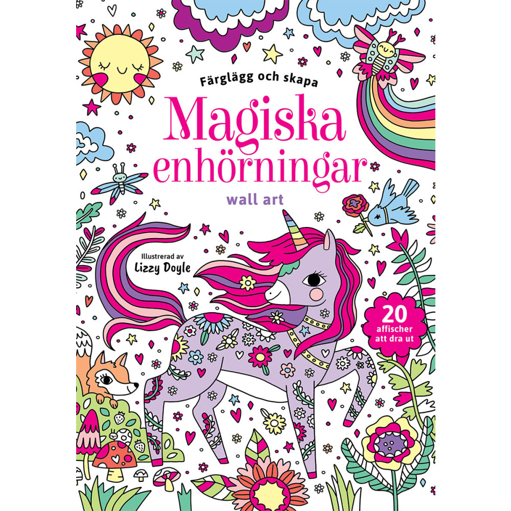 Produktbild för Färglägg och skapa : Magiska enhörningar : wall art (häftad)