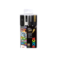 Produktbild för POSCA PC-5M, Svart, Guld, Silver, Vit, Multifärg, 4 färger,...