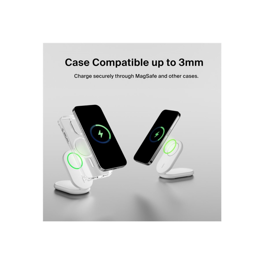 Produktbild för Belkin BoostCharge trådlöst laddställ - magnetisk, hopfällbar, med Qi2 - + växelströmsadapter - 15 watt