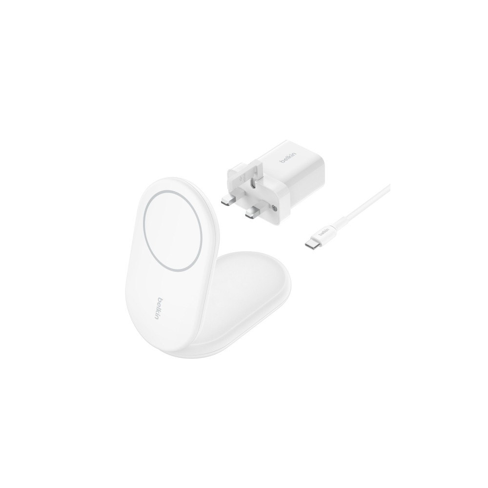 Produktbild för Belkin BoostCharge trådlöst laddställ - magnetisk, hopfällbar, med Qi2 - + växelströmsadapter - 15 watt
