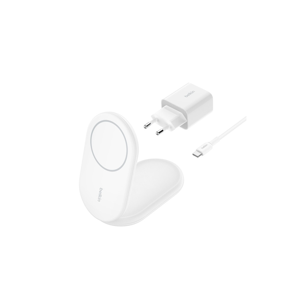 Produktbild för Belkin BoostCharge trådlöst laddställ - magnetisk, hopfällbar, med Qi2 - + växelströmsadapter - 15 watt