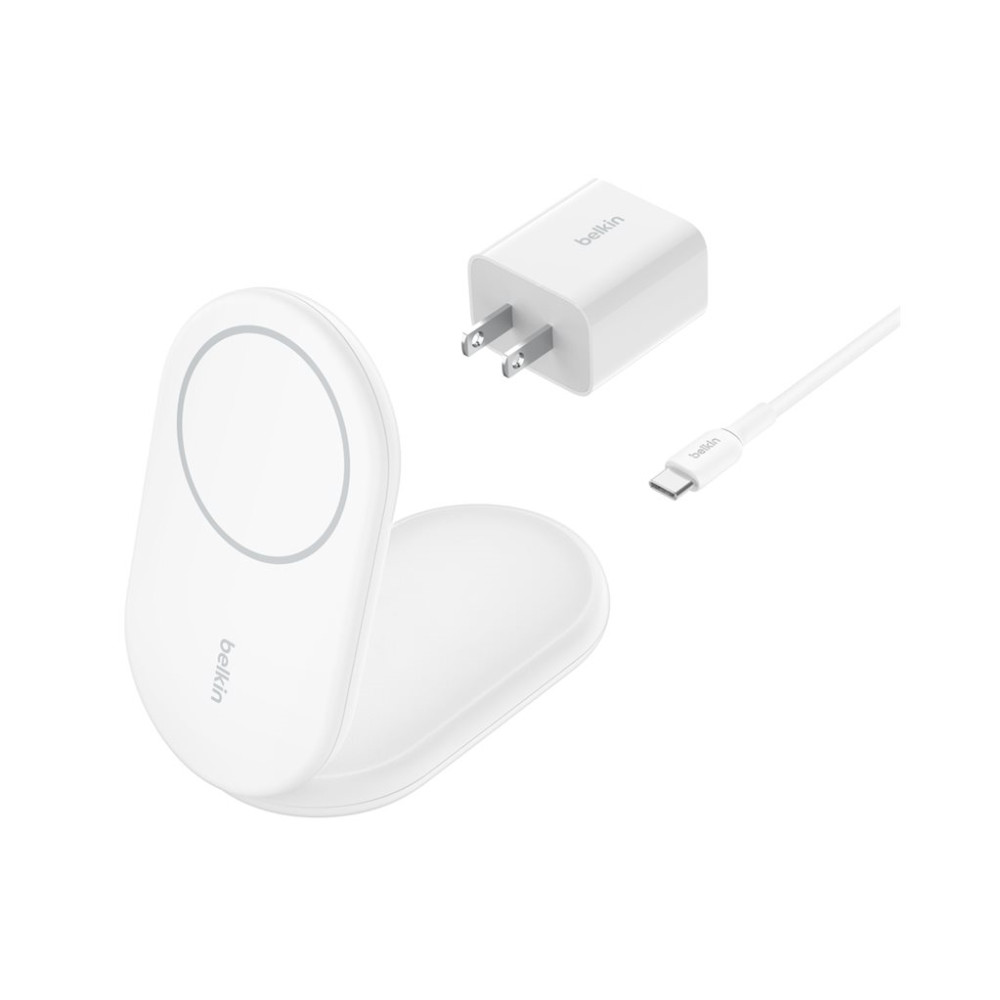 Produktbild för Belkin BoostCharge trådlöst laddställ - magnetisk, hopfällbar, med Qi2 - + växelströmsadapter - 15 watt