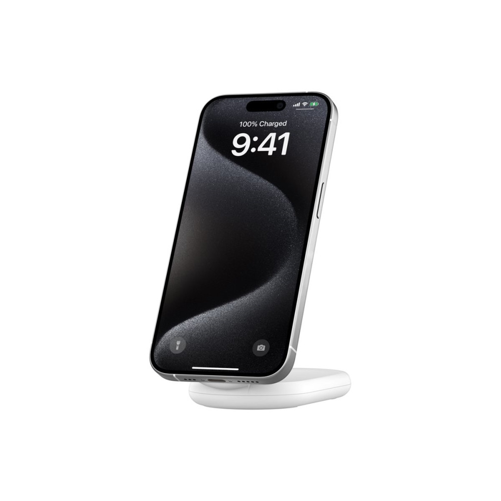 Produktbild för Belkin BoostCharge trådlöst laddställ - magnetisk, hopfällbar, med Qi2 - + växelströmsadapter - 15 watt